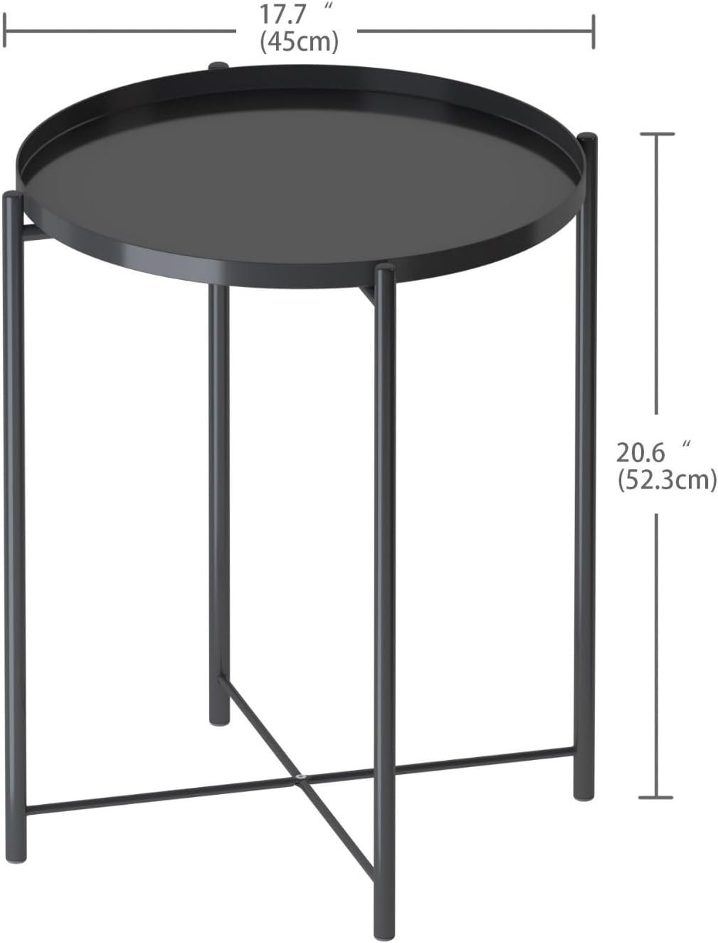 Yellow Round Small Side Table, Metal End Table with Removable Tray for Indoor Outdoor