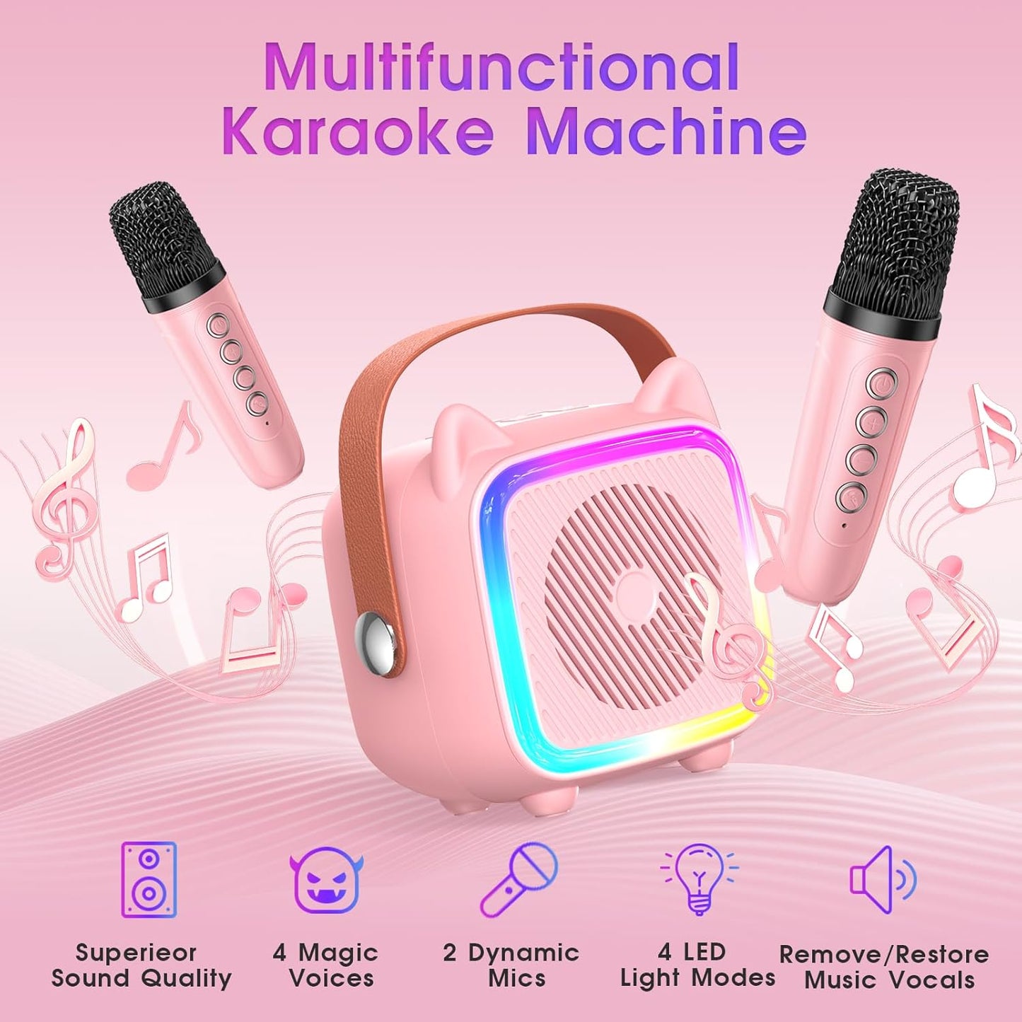 SXH Mini Portable Karaoke Machine for Kids with 2 Bluetooth Wireless Microphones