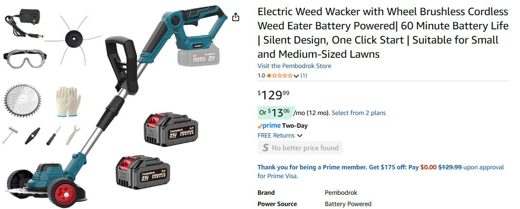 Electric Weed Wacker with Wheel Brushless Cordless Weed Eater Battery Powered