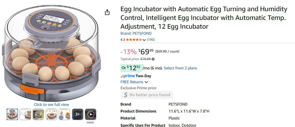 Egg Incubator with Automatic Egg Turning and Humidity Control