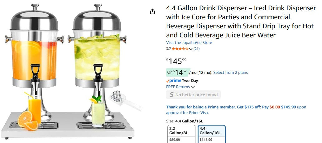 4.4 Gallon Drink Dispenser – Iced Drink Dispenser with Ice Core for Parties