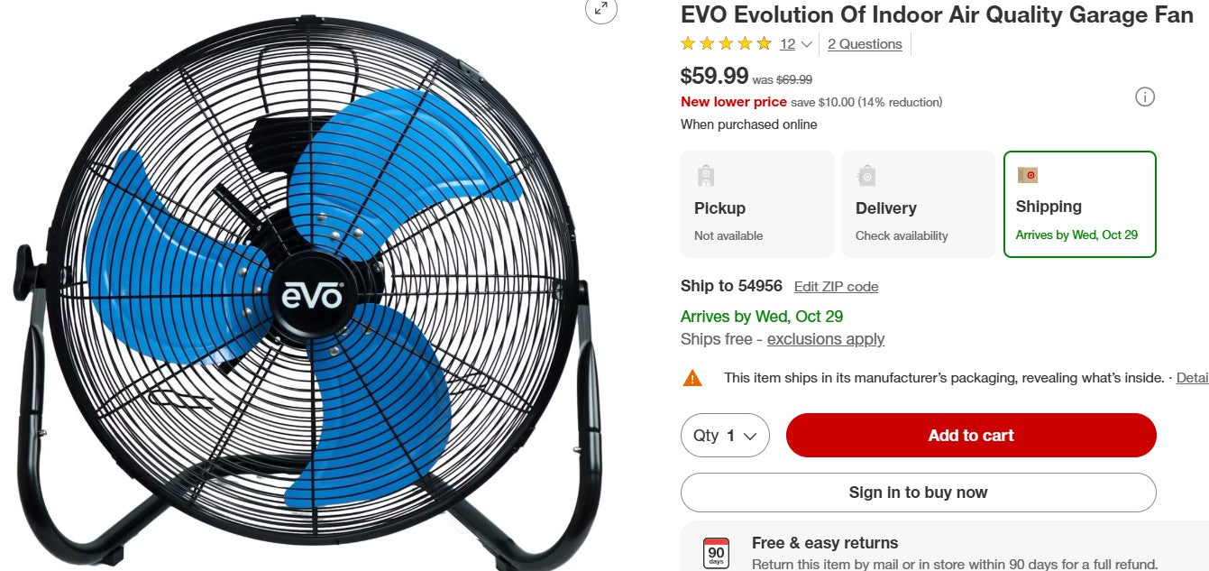 EVO Evolution Of Indoor Air Quality Garage Fan