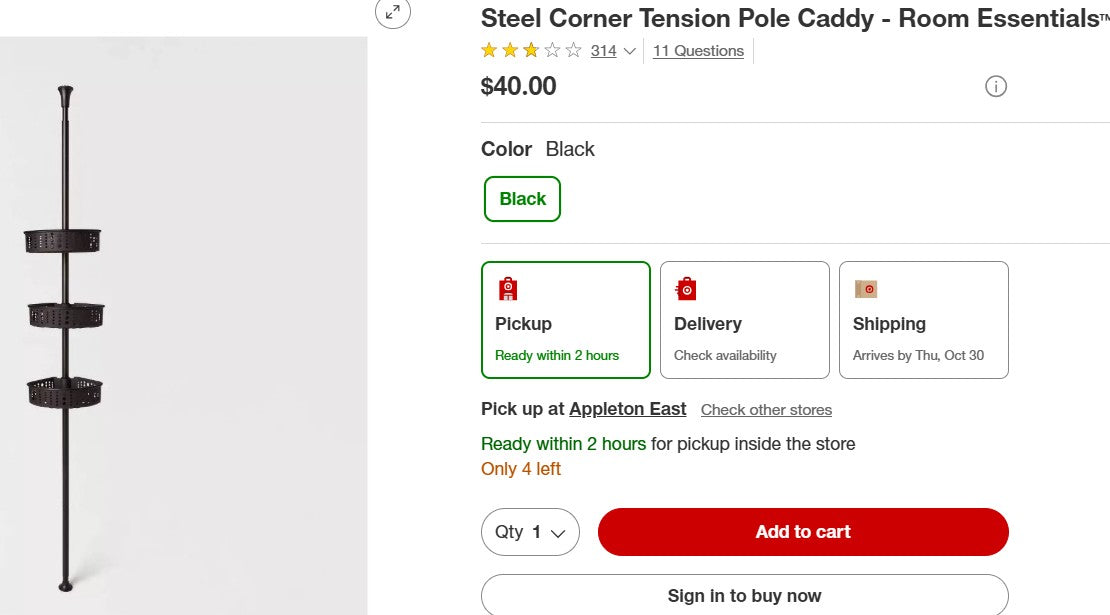 Steel Corner Tension Pole Caddy - Room Essentials