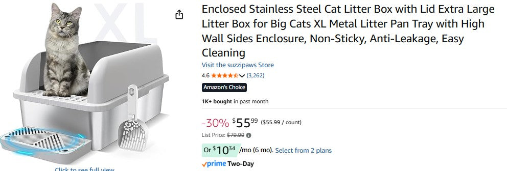 Enclosed Stainless Steel Cat Litter Box with Lid Extra Large Litter Box for Big Cats