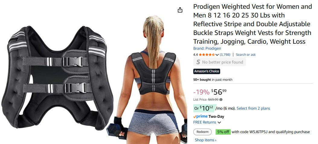Prodigen Weighted Vest for Women and Men 25 Lbs with Reflective Stripe and Double Adjustable Buckle Straps