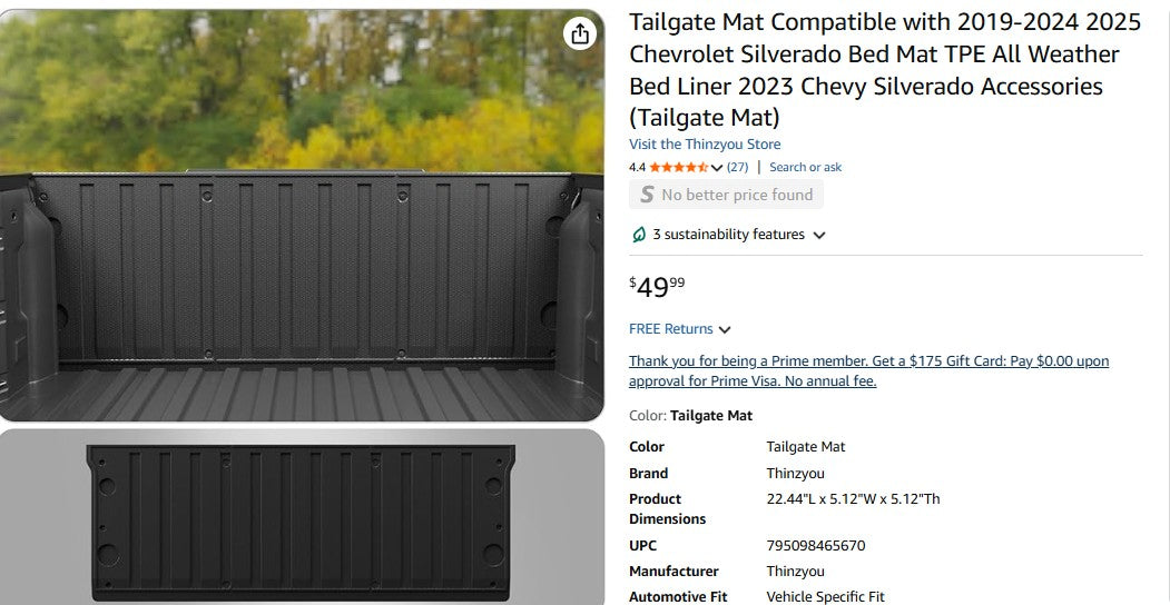 Tailgate Mat Compatible with 2019-2024 2025 Chevrolet Silverado Bed Mat
