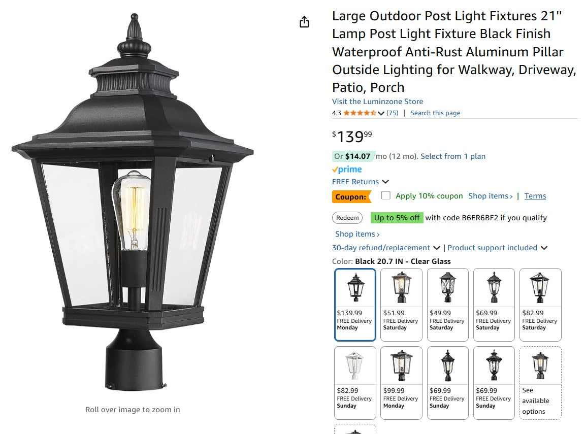 Large Outdoor Post Light Fixtures 21'' Lamp Post Light Fixture Black Finish