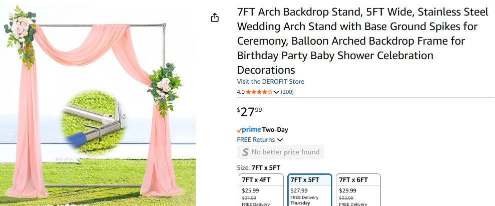 7FT Arch Backdrop Stand, 5FT Wide, Stainless Steel Wedding Arch Stand