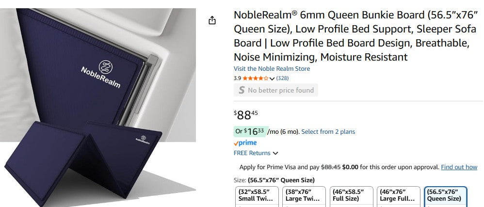 NobleRealm® 6mm Queen Bunkie Board (56.5”x76” Queen Size), Low Profile Bed Support