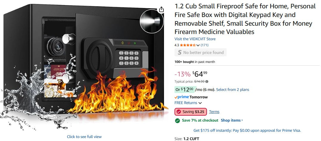1.2 Cub Small Fireproof Safe for Home, Personal Fire Safe Box with Digital Keypad