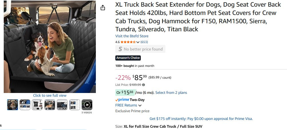 XL Truck Back Seat Extender for Dogs, Dog Seat Cover Back Seat Holds 420lbs, Hard Bottom