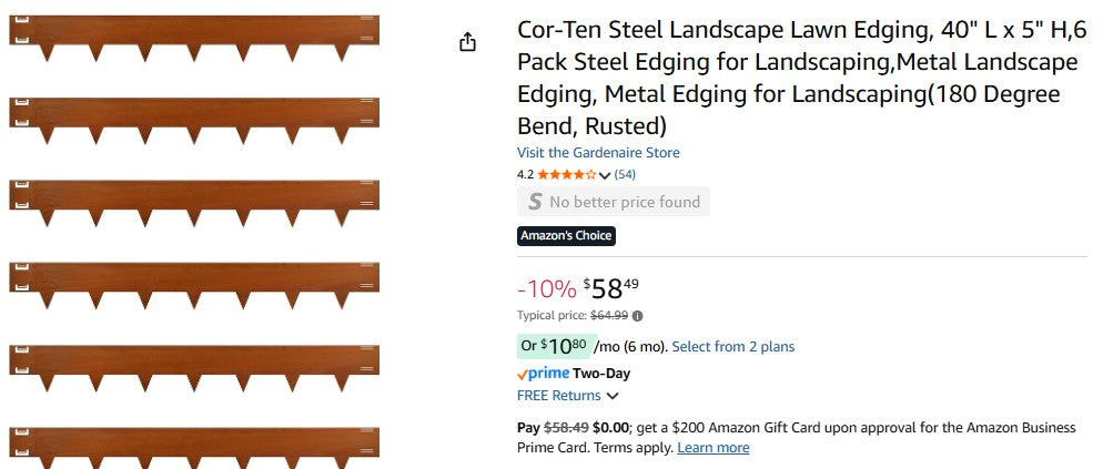 Cor-Ten Steel Landscape Lawn Edging, 40" L x 5" H,6 Pack Steel Edging for Landscaping