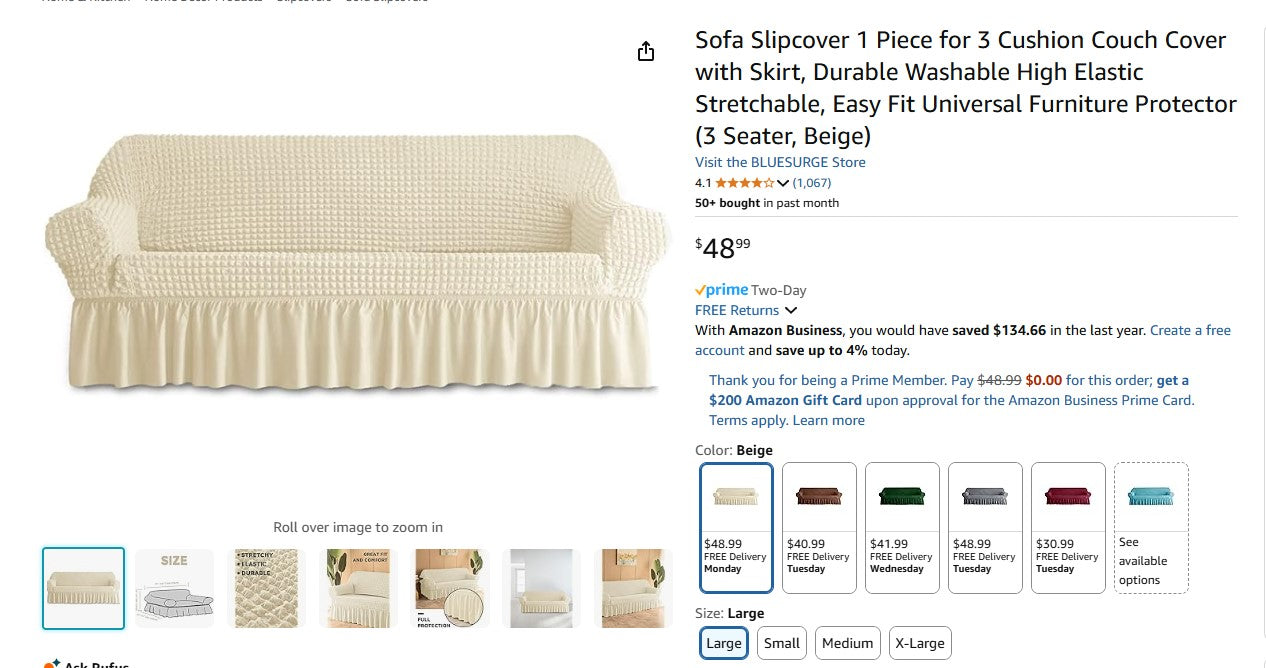 Sofa Slipcover 1 Piece for 3 Cushion Couch Cover with Skirt