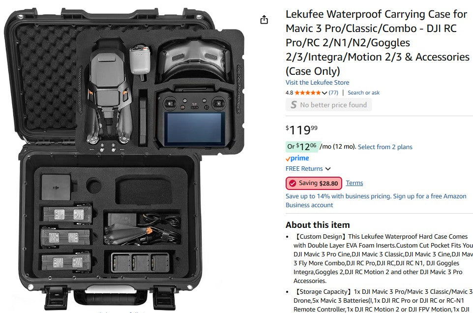 Lekufee Waterproof Carrying Case for Mavic 3 Pro/Classic/Combo