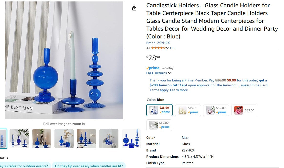Glass Candle Holders for Table Centerpiece Blue Taper Candle Holders
