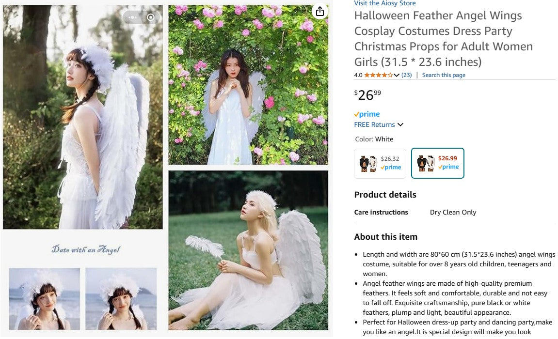 Halloween Feather Angel Wings Cosplay Costumes Dress Party