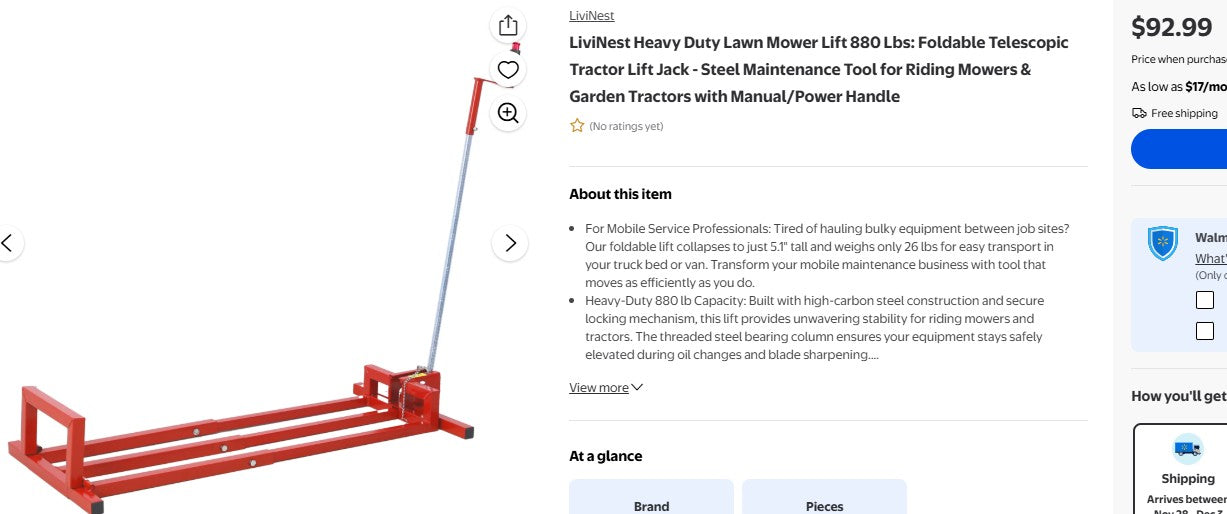Heavy Duty Lawn Mower Lift 880 Lbs: Foldable Telescopic Tractor Lift Jack