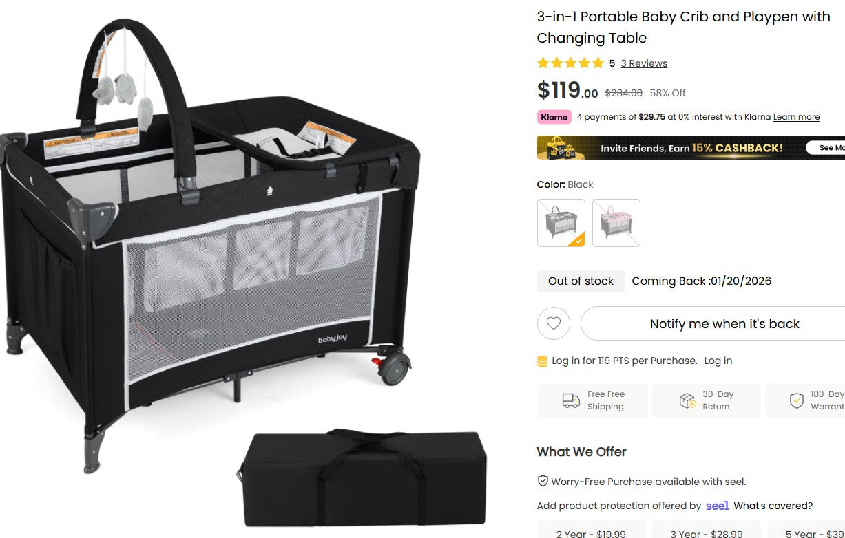 3-in-1 Portable Baby Crib and Playpen with Changing Table