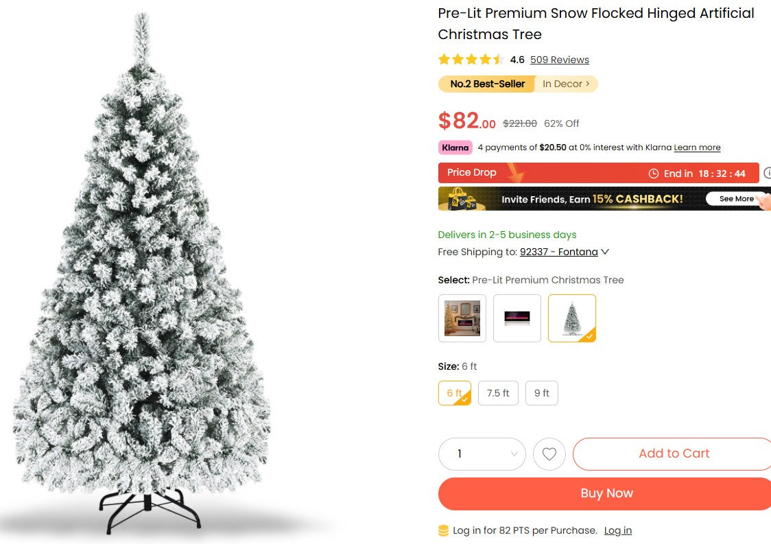 Pre-Lit Premium Snow Flocked Hinged Artificial Christmas Tree