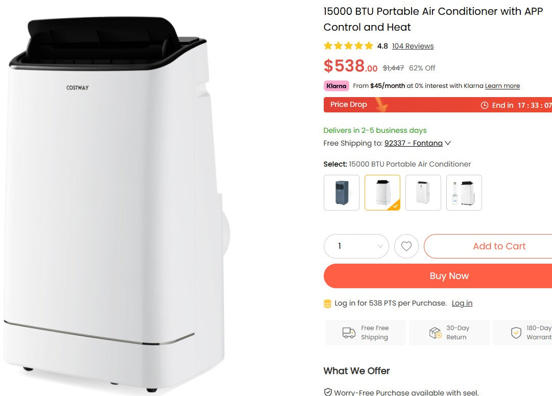 15000 BTU Portable Air Conditioner with APP Control and Heat
