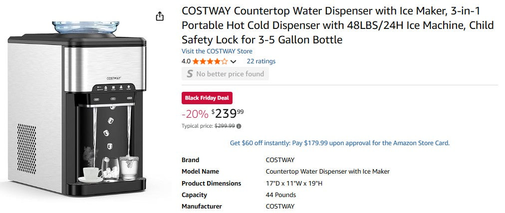 COSTWAY Countertop Water Dispenser with Ice Maker, 3-in-1 Portable Hot Cold Dispenser