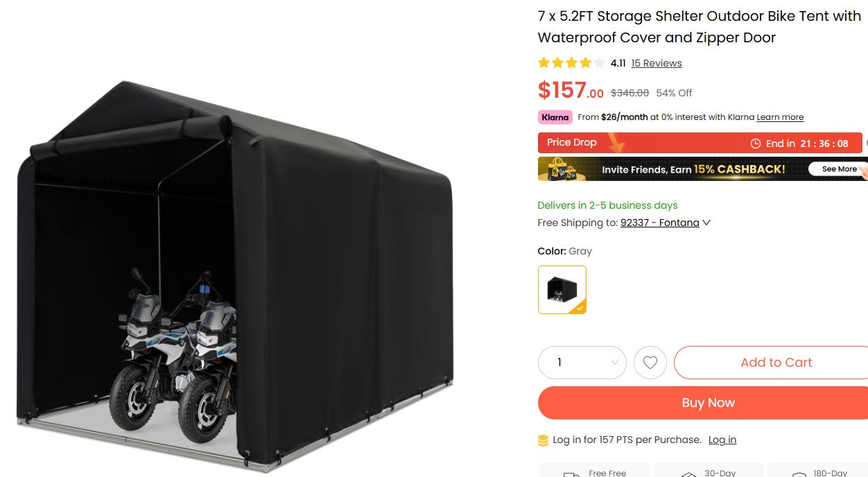 7 x 5.2FT Storage Shelter Outdoor Bike Tent with Waterproof Cover and Zipper Door