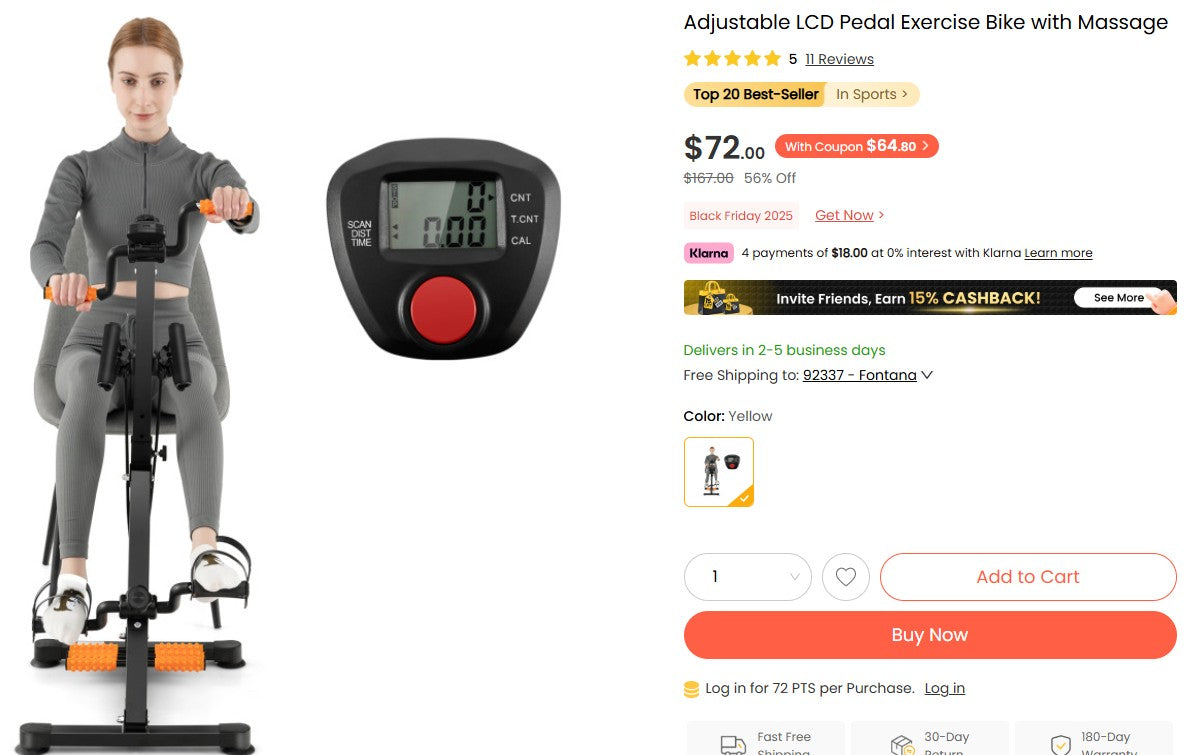 Adjustable LCD Pedal Exercise Bike with Massage