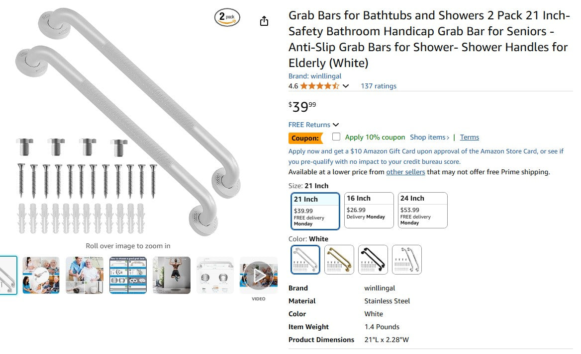 Grab Bars for Bathtubs and Showers 2 Pack 21 Inch