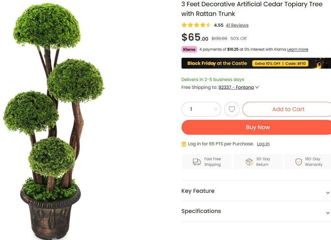 3 Feet Decorative Artificial Cedar Topiary Tree with Rattan Trunk