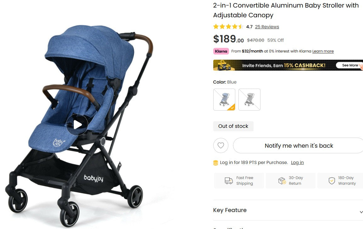 2-in-1 Convertible Aluminum Baby Stroller with Adjustable Canopy