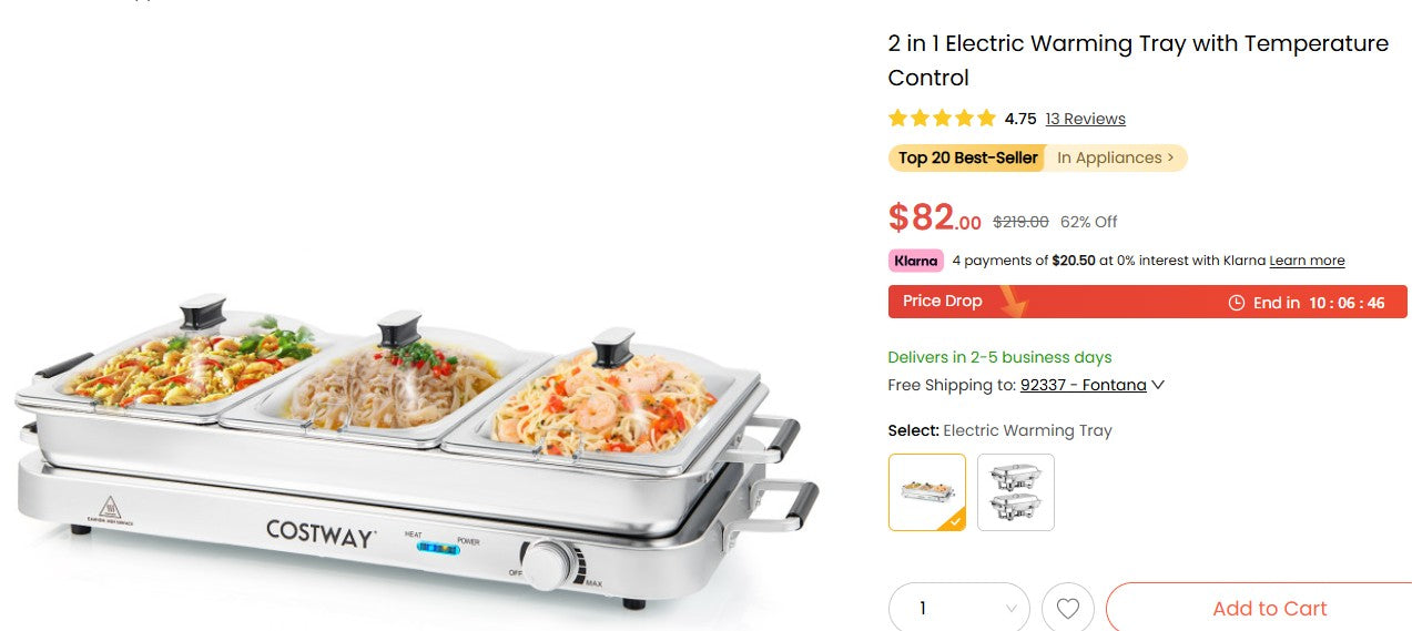 2 in 1 Electric Warming Tray with Temperature Control