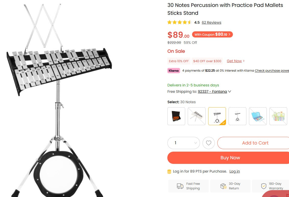 30 Notes Percussion with Practice Pad Mallets Sticks Stand