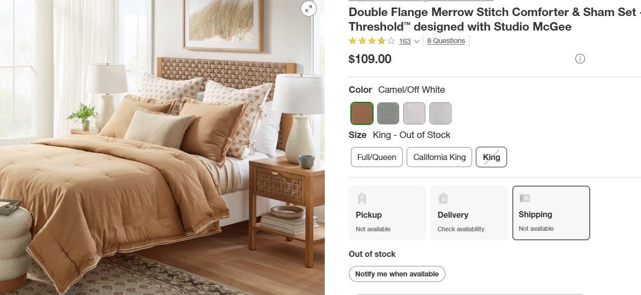 King - Double Flange Merrow Stitch Comforter & Sham Set