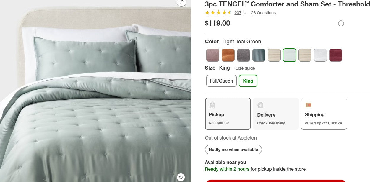 King - 3pc TENCEL™ Comforter and Sham Set - Threshold