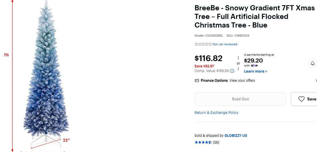 BreeBe - Snowy Gradient 7FT Xmas Tree – Full Artificial Flocked Christmas Tree - Blue