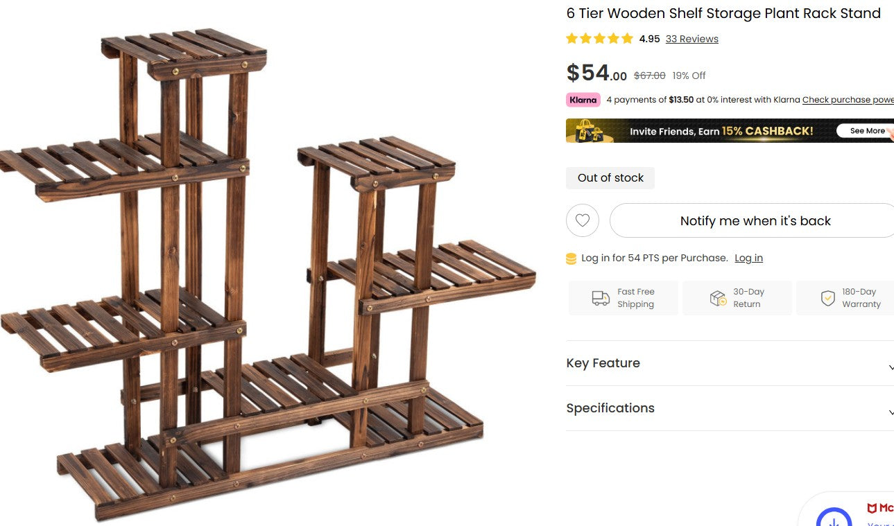 6 Tier Wooden Shelf Storage Plant Rack Stand