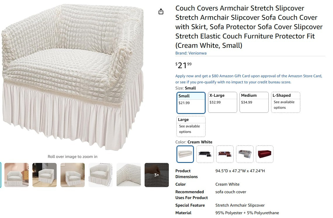 Couch Covers Armchair Stretch Slipcover (Cream White, Small)