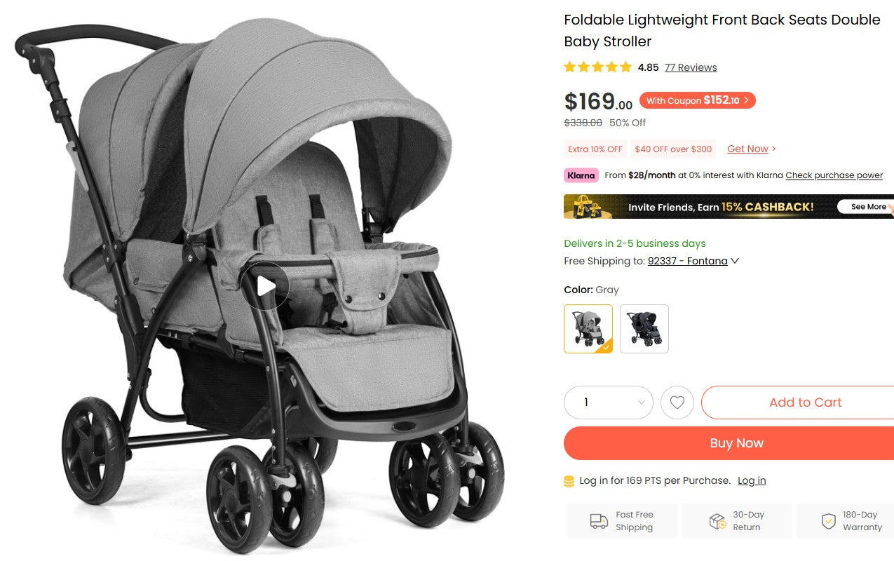 Foldable Lightweight Front Back Seats Double Baby Stroller