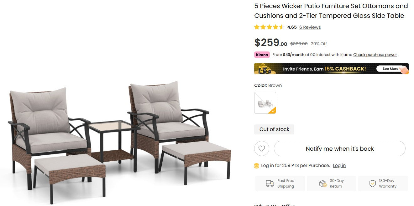 5 Pieces Wicker Patio Furniture Set Ottomans and Cushions and 2-Tier Tempered Glass Side Table