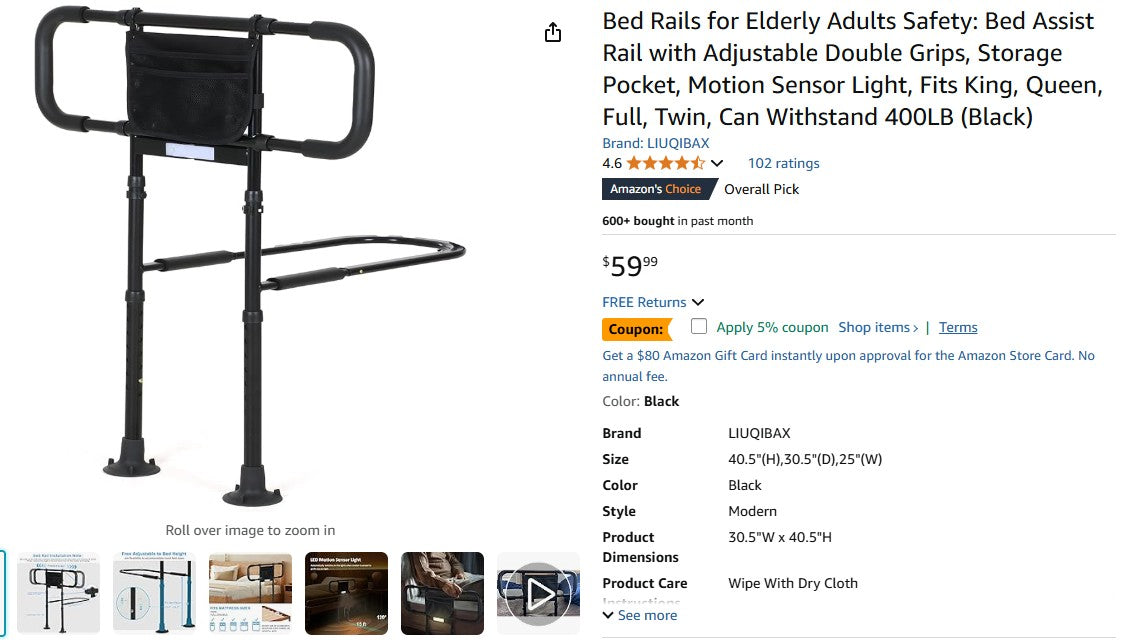 Bed Rails for Elderly Adults Safety: Bed Assist Rail with Adjustable Double Grips