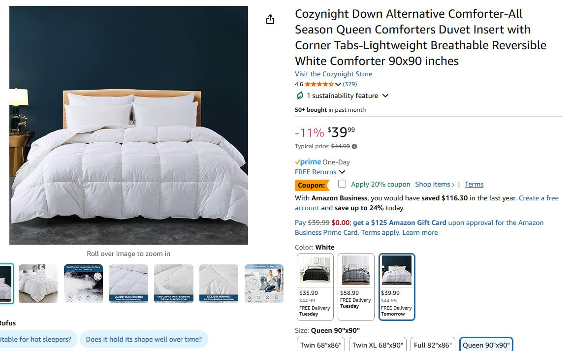 Cozynight Down Alternative Comforter-All Season Queen Comforters Duvet Insert