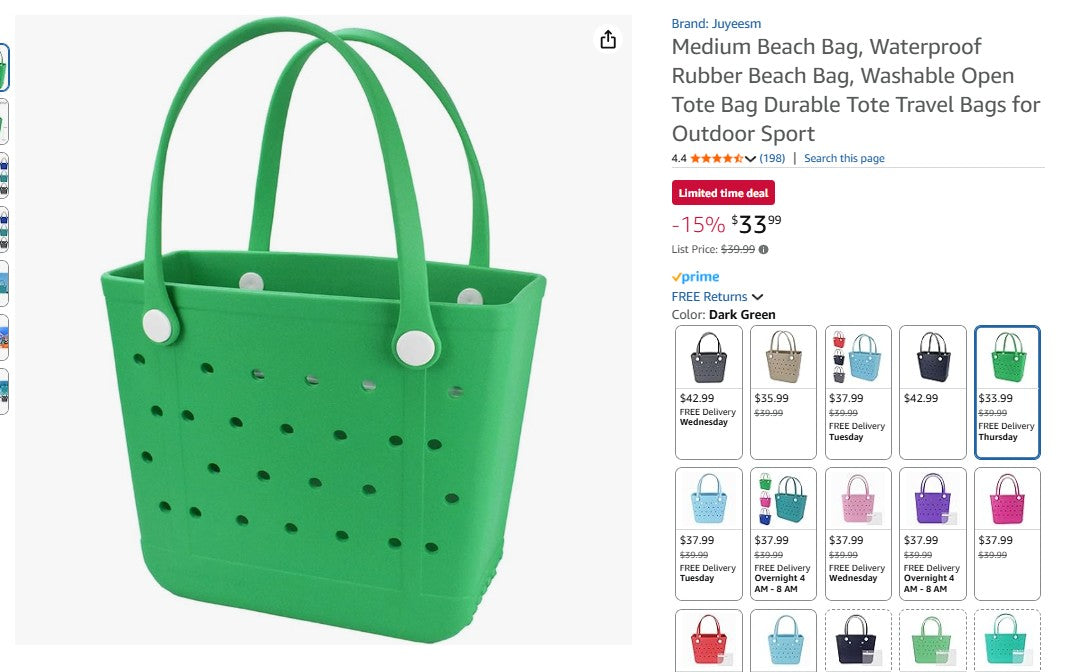 Medium Beach Bag, Waterproof Rubber Beach Bag - Green