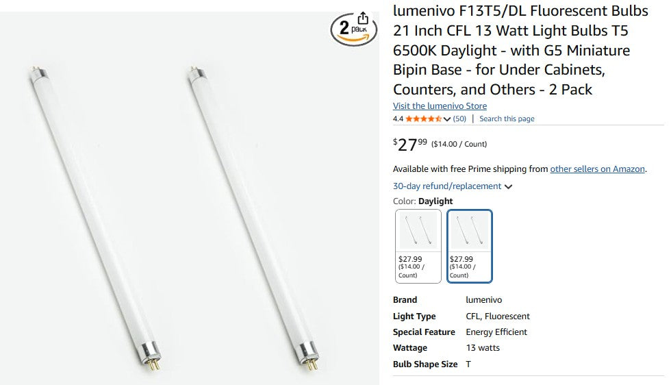 lumenivo F13T5/DL Fluorescent Bulbs 21 Inch CFL 13 Watt Light Bulbs T5 6500K Daylight