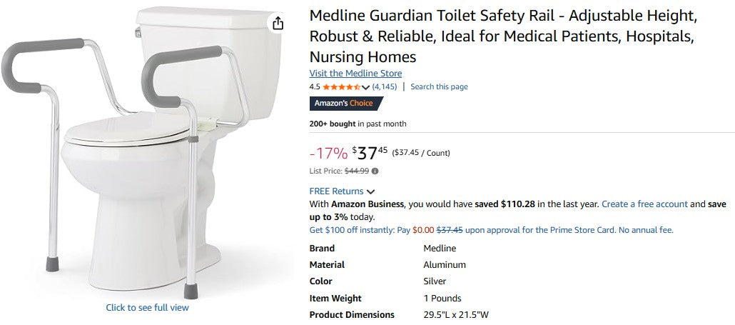 Medline Guardian Toilet Safety Rail - Adjustable Height, Robust & Reliable