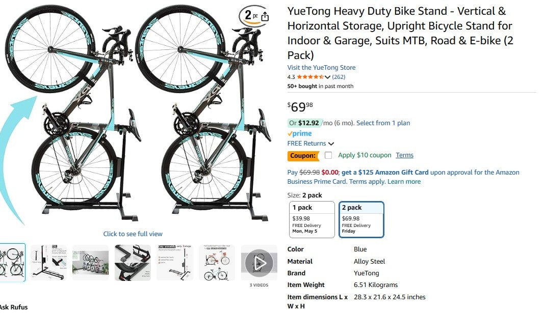 YueTong Heavy Duty Bike Stand - Vertical & Horizontal Storage, Upright Bicycle Stand for Indoor & Garage