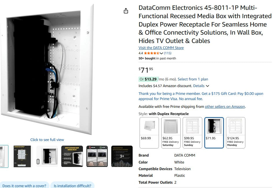 DataComm Electronics 45-8011-1P Multi-Functional Recessed Media Box