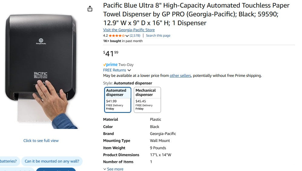 Pacific Blue Ultra 8" High-Capacity Automated Touchless Paper Towel Dispenser