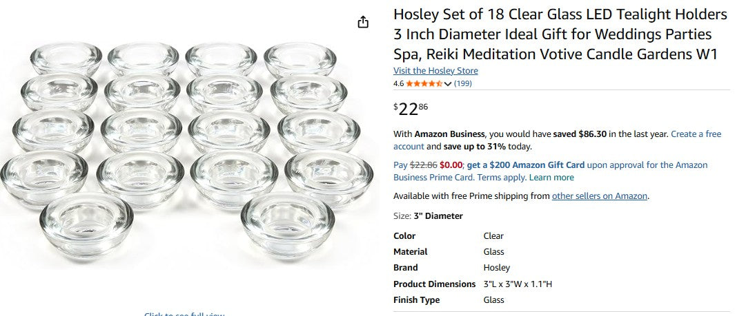 Hosley Set of 18 Clear Glass LED Tealight Holders 3 Inch Diameter