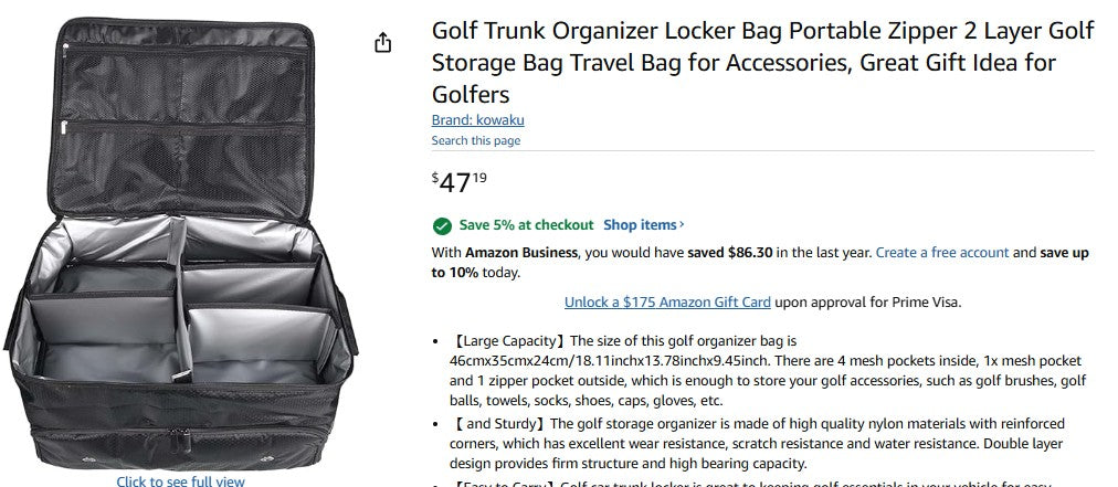 Golf Trunk Organizer Locker Bag Portable Zipper 2 Layer Golf Storage Bag