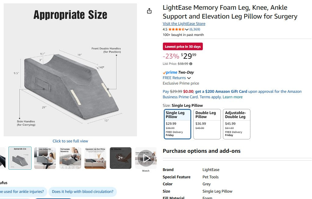 LightEase Memory Foam Leg, Knee, Ankle Support and Elevation Leg Pillow for Surgery